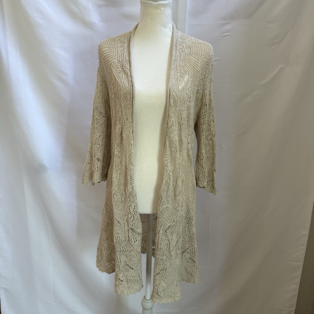 NIC+ZOE L Long Duster Cardigan Open Front Tie Back Knit Lightweight‎ Boho